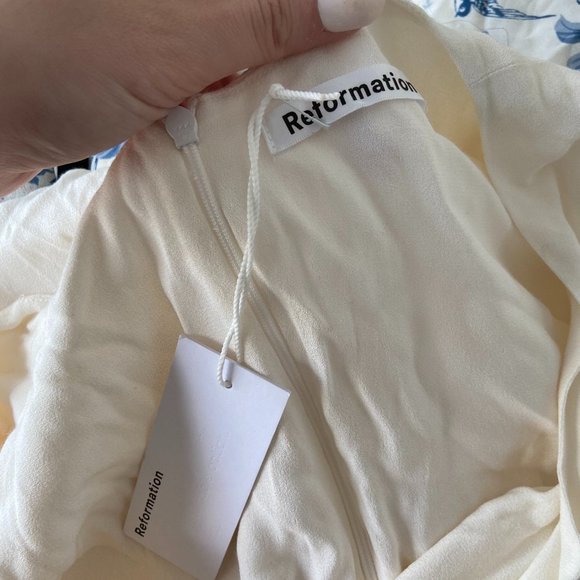 Reformation Gatsby Maxi Dress Ivory Sz 6 Thigh-high Slit Full Length Deep V-Neck - Picture 4 of 12